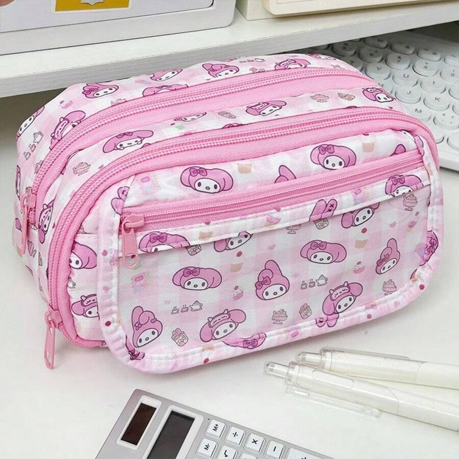 Hasbro Sanrio Hello Kitty & My Melody Ita-Style Large Capacity Pencil Pouch, Cute Pink Multi-Layer Storage Bag, Versatile Organizer Case For Stationery, Cosmetics & Travel Essentials, Ideal Gift For Sanrio Fans - A - View 1