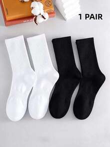 5/10 Pairs Men's Pure White Socks, American Style Moisture-Wicking Breathable Daily/Sports Mid-Calf Socks, Unisex Couple Style (No Box Packaging) - Multicolor - View 12