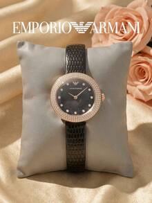 Armani Women's Analog Quartz Watch AR11433, Rose Gold Case, Sparkling Crystal Bezel, Black Mother Of Pearl Dial, Black Strap, Classic Party Style Women's Watch, Suitable For Daily Wear - Black - View 5