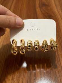 6-18pcs Gold-Tone Fashion Earrings Set, Stylish & Elegant, Suitable For Daily, Party, And Event Wear - Gold - View 5