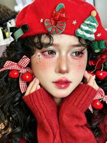 1pc Autumn New Christmas Snow Scene Rose Sticker, Autumn/Winter Christmas Makeup Decoration Decal DIY Embellishment, Y2K Gothic Style, Face Sticker With Self-Adhesive Backing - Multicolor - View 4