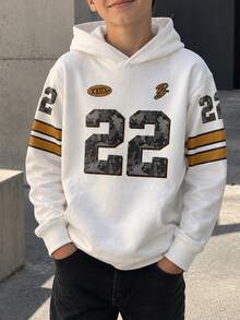 Tween Boy 1pc Fleece Lined Thick Warm Hooded Sweatshirt, Young Student Children's Clothing, Suitable For Kids' Autumn/Winter Long Sleeve Top - White - View 5