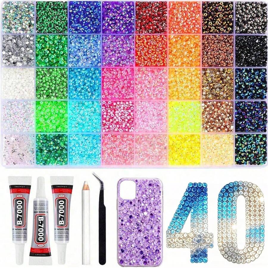 40pcs Jelly Resin Rhinestone Set, Shiny Decorative Rhinestones DIY Craft Materials, Multi-Color Resin Set, Suitable For Hats, Water Cup Rhinestone Decoration, Jewelry Making, Holiday And Daily Party Decoration - 3mm - View 1