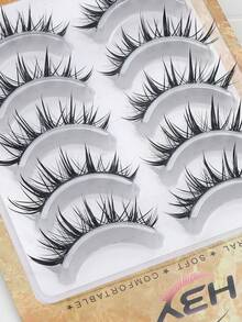 5 Pairs Wet Manga Style Strip False Eyelashes, Anime Spiky Wet Wispy Fake Lashes, Natural Layered Look Eyelashes, Soft Lightweight Reusable Strip Lashes, Eye Makeup Tools For Daily Wear And Cosplay - Gold - View 4