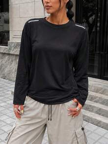 AODSR Women's Black Long Sleeve Athletic Top Crew Neck Lightweight Breathable Soft Fabric Running Training Gym Shirt - Black - View 1