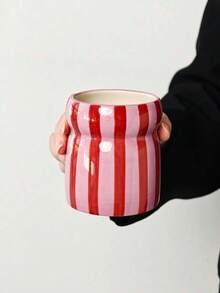 1pc Dual-Color Striped Ceramic Storage Jar, Tableware Organizer, Chopstick Holder, Suitable For Kitchen Storage, Tableware Storage, Home Decor, Back To School Supplies, Holiday Gifts - Multicolor - View 15