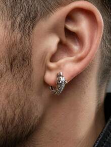 1pc Vintage Animal Style Stainless Steel Wolf Hoop Earring For Men, Punk Daily Ear Jewelry - Gun Black - View 1