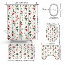1pc/4pcs Cartoon Scarf Snowman Pattern Multifunctional Bathroom Decor Shower Curtain Set, Free 12 Hooks, Premium Holiday Atmosphere, Bathroom Mat, U-Shaped Rug And Round Toilet Lid Cover, Suitable For All Occasions, Bathroom Set - Cartoon Snowman Scarf - View 13