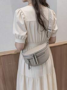 Women's Geometric Pattern Shoulder Strap High-End Fashion Minimalist Crossbody Bag Shoulder Bag - Grey - View 1