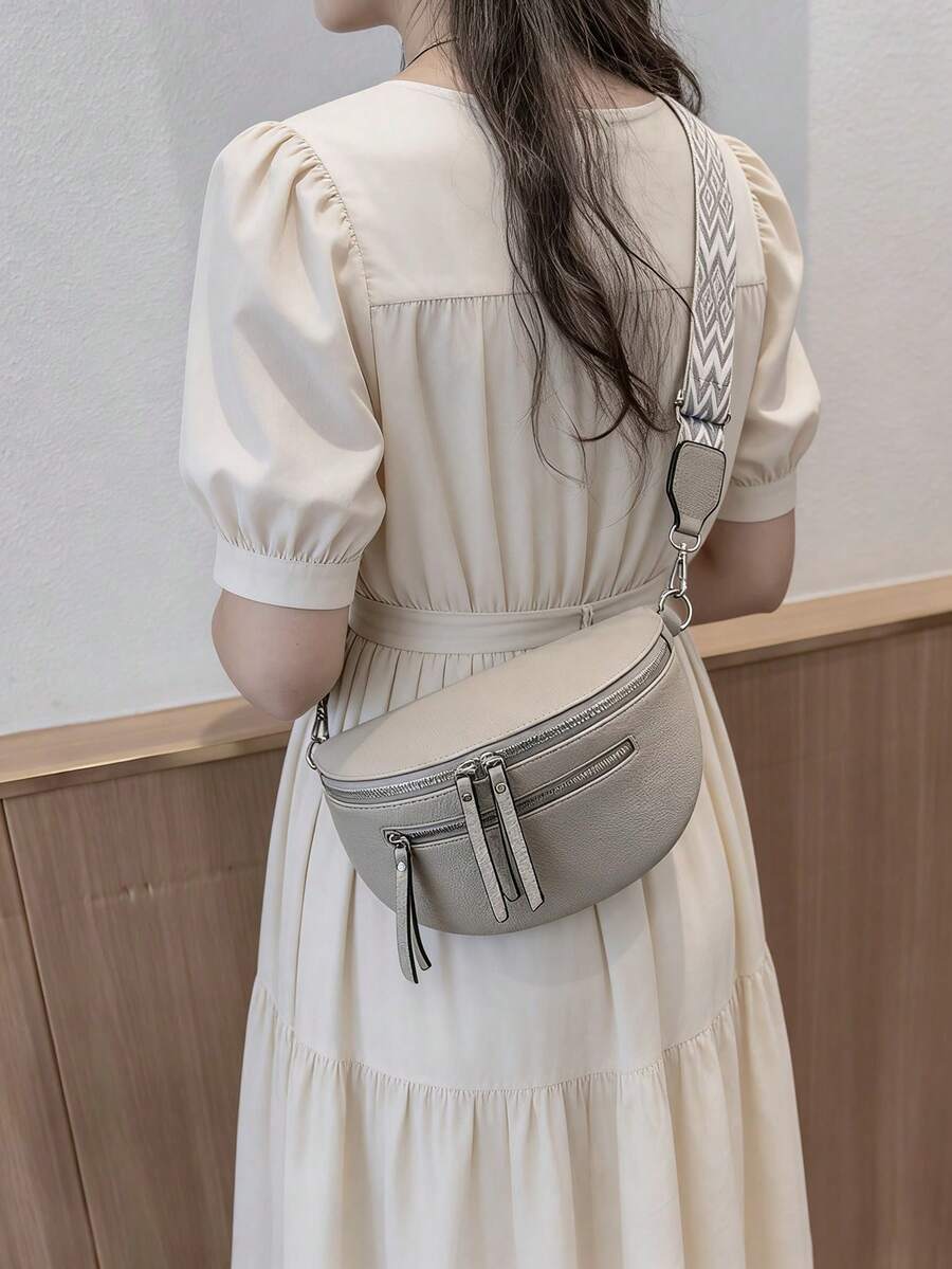 Women's Geometric Pattern Shoulder Strap High-End Fashion Minimalist Crossbody Bag Shoulder Bag - Grey - View 1