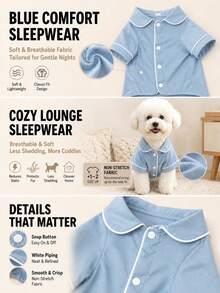 Blue Lightweight Breathable Pet Home Wear, Suitable For Small Cats And Dogs Year-Round (Non-Stretch Fabric, Recommend Buying 1-2 Sizes Larger; Medium To Large Dog Breeds Please Choose Carefully) - Baby Blue - View 3