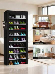 4/5/6/7/8/9-Tier Multifunctional Shoe Rack: Adjustable Space Shoe Organizer For Boots With Assembly Design - 4/5/6-Tier Assembly Shoe Rack With Adjustable Space For Boots: High-Capacity Multifunctional Organizer. - Black - View 2