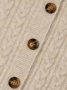 NiceArt Women's Autumn/Winter Vintage Cable Knit Wool Blend Cardigan, Long Sleeve Button Design, Suitable For Daily Wear, Autumn Outfit, Halloween - Khaki - View 5