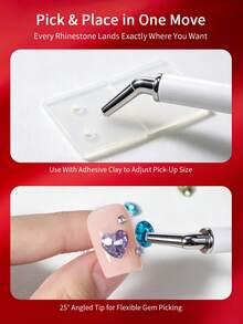 RS NAIL Dual-Ended Rhinestone Picker Pen Set With Pick-Up Clay, Nail Art Gem Dotting Tool Kit, Wax Pen 25° Angled Head, Unobstructed View Christmas Nail Art Essentials - White - View 6