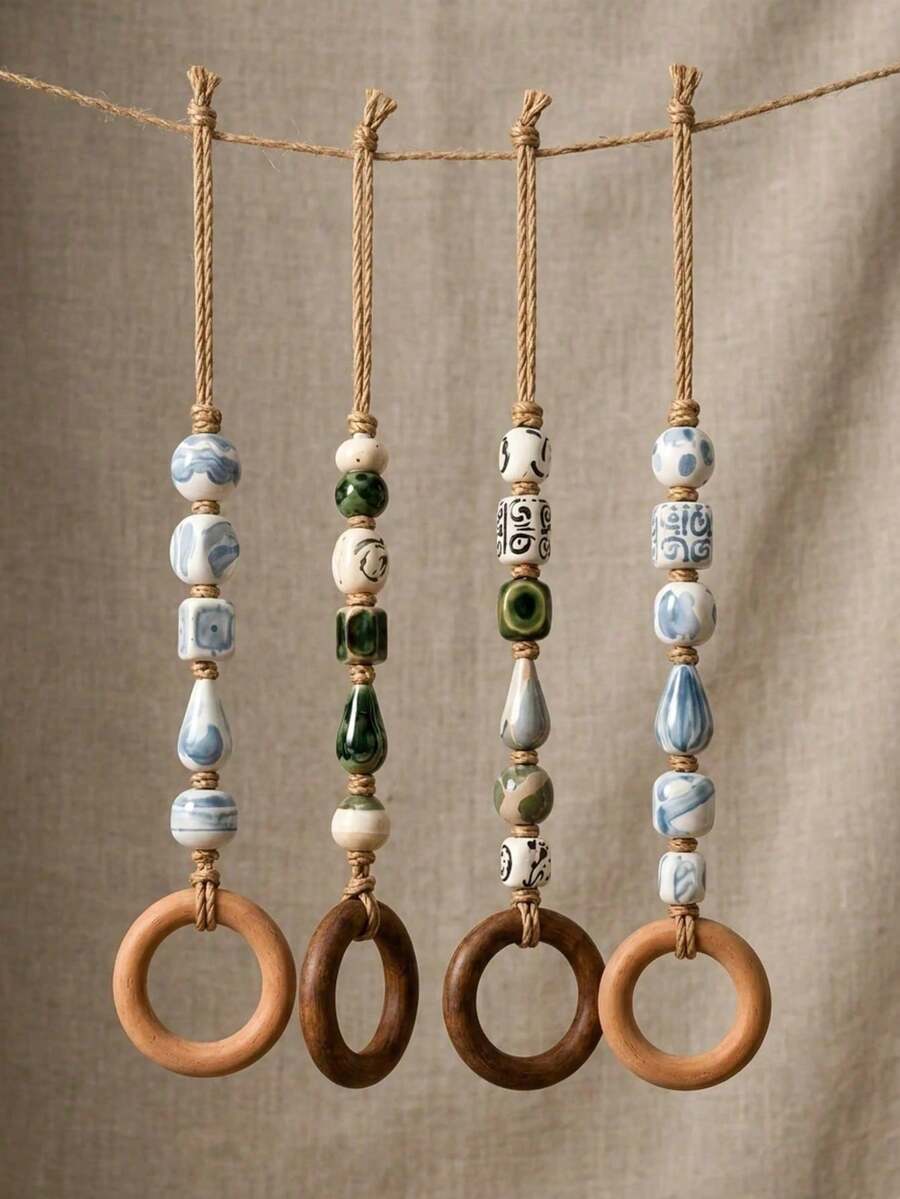 1pc Decorative Beaded Towel Hook, Bohemian Style Woven Beads, Bathroom Kitchen Decor Towel Ring, Rustic Beaded Hanging Rack, Home Bathroom Wall Art - Multiple Styles - View 1