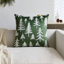 1件裝聖誕綠色聖誕樹刺繡枕套,適合室內裝飾、聖誕裝飾,四季通用,不含枕芯 - 綠色 - 查看 9