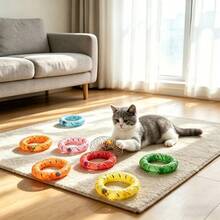 5/10pcs Colorful Mesh Spring Ring Cat Toys With Bells, Self-Entertainment Boredom Relief Pet Toys, Durable Bite-Resistant Elastic Round Rings, Soft Mesh Cat-Shaped Donut With Bells, Interactive Cat Spring Toys For Indoor Boredom Relief, Mixed Color Pet Supplies, Suitable For Adult Cats And Kittens - Multicolor - View 3