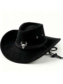 1pc Unisex Western Cowboy Hat, Sun Protection Jazz Hat, Suitable For All Seasons, Ideal For Outdoor Activities, Horse Riding, Gatherings And Photography. Foldable And Easy To Carry. - Double-rope Plush Cow - View 7