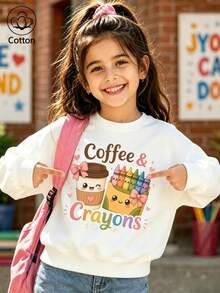 Coffee & Crayons Cartoon Coffee Crayons Round-Neck Sweatshirt - White - View 1