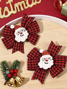 2PCS Christmas Bell Grid Bow Hair Clip Green Ribbon Hair Clip Merry Christmas Party Girl Gift Kid's Hair Accessories - Multicolor - View 3