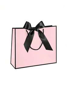 20/10/5/1pc Small Horizontal Kraft Paper Gift Bags With Ribbon Handles, Suitable For Weddings, Bridal Showers And Bachelorette Parties, Perfect For Birthdays, Weddings, Bridal Showers And Shopping (Black And Pink) - A - View 10