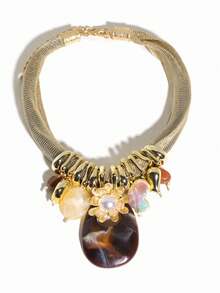 Boho Style Exaggerated Resin Pendant Necklace, Vacation Vibe Heavy Chain Necklace, Elegant Earthy Tone Accessory - Camel - View 2