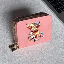Highland Cow Print Card Holder, Lightweight Fashion Women's Wallet, Suitable For Daily Use, Dual Zipper Mini Wallet/Coin Purse/Card Holder - Multicolor - View 7