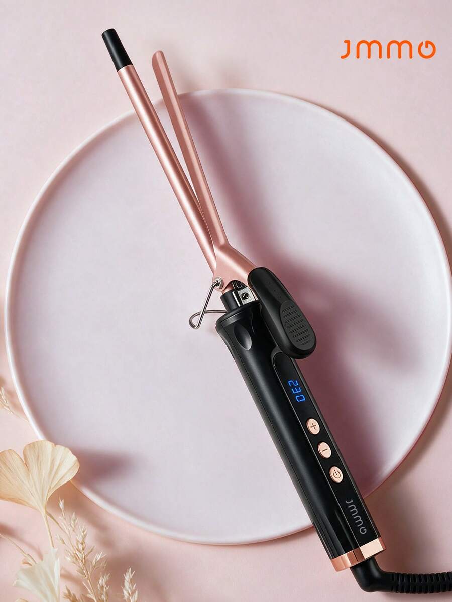JMMO Thin Curling Iron With US Plug, Digital LCD Adjustable Temperature Ceramic Hair Curler Wand, 9mm Slim Barrel Curling Tong For Small Tight Curls Short Long Hair Salon Styling Tool - US A Type Plug(110-127V) - View 1