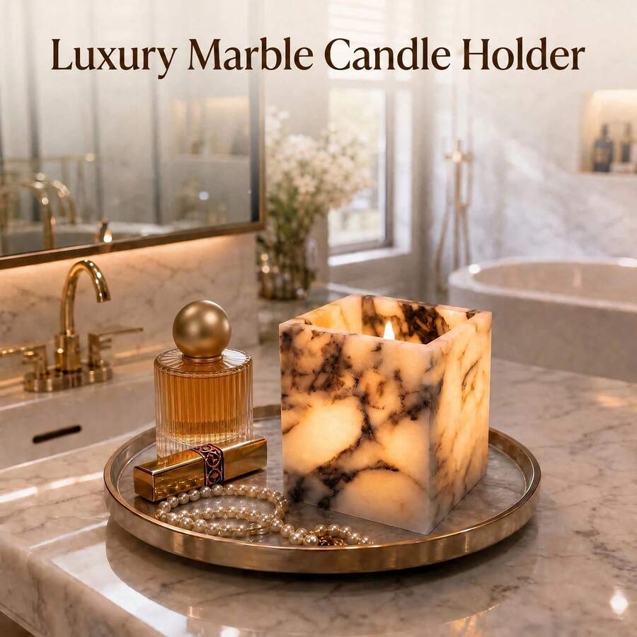 Translucent Marble Candle & Aromatherapy Base, Multi-Functional Cosmetic Storage Cup, Luxury Home Decor Ornament, Suitable For Spa & Hotel - 1PC - View 1