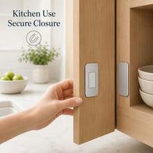 1Pair/2Pairs Stainless Steel Magnetic Cabinet Door Stopper, No-Drill Installation For Kitchen Cabinets, Wardrobes And Drawers, With Adhesive Backing For Damage-Free Installation - Silver - View 7