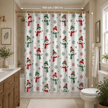 1pc/4pcs Cartoon Scarf Snowman Pattern Multifunctional Bathroom Decor Shower Curtain Set, Free 12 Hooks, Premium Holiday Atmosphere, Bathroom Mat, U-Shaped Rug And Round Toilet Lid Cover, Suitable For All Occasions, Bathroom Set - Cartoon Snowman Scarf - View 11