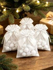 24pcs Ivory Organza Gift Bags With Satin Drawstring Bow, Mesh Gift Bags For Wedding, Bridal Shower, Birthday Party, Candy Chocolate Jewelry Packaging Bags, Cosmetics, Jewelry, Bulk Packaging Bags - Milky White - View 4