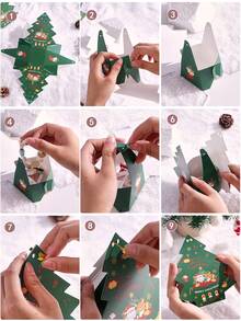 2/5/10pcs Christmas Tree Packaging Boxes, Decorative Gift Boxes, Deep Green Background Printed With Santa Claus, Reindeer, Snowflake, Bell Holiday Patterns. Ideal For Christmas Decoration And Gifting. - View 12
