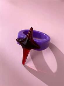 1pc Dark Gothic Red Four-Pointed Star Gemstone Purple Ring, Unique Creative Fashion Ring For Women And Men, Suitable For Party And Daily Wear, Can Be Given As A Gift To Friends - Multicolor - View 8