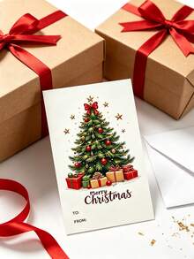 20/50pcs Merry Christmas Greeting Cards, Christmas Tree & Gift Box Design Memo Cards With To/From Blank Space, Holiday Gift Insert Cards, Suitable For Small Business Gift Packaging - Sets - View 2
