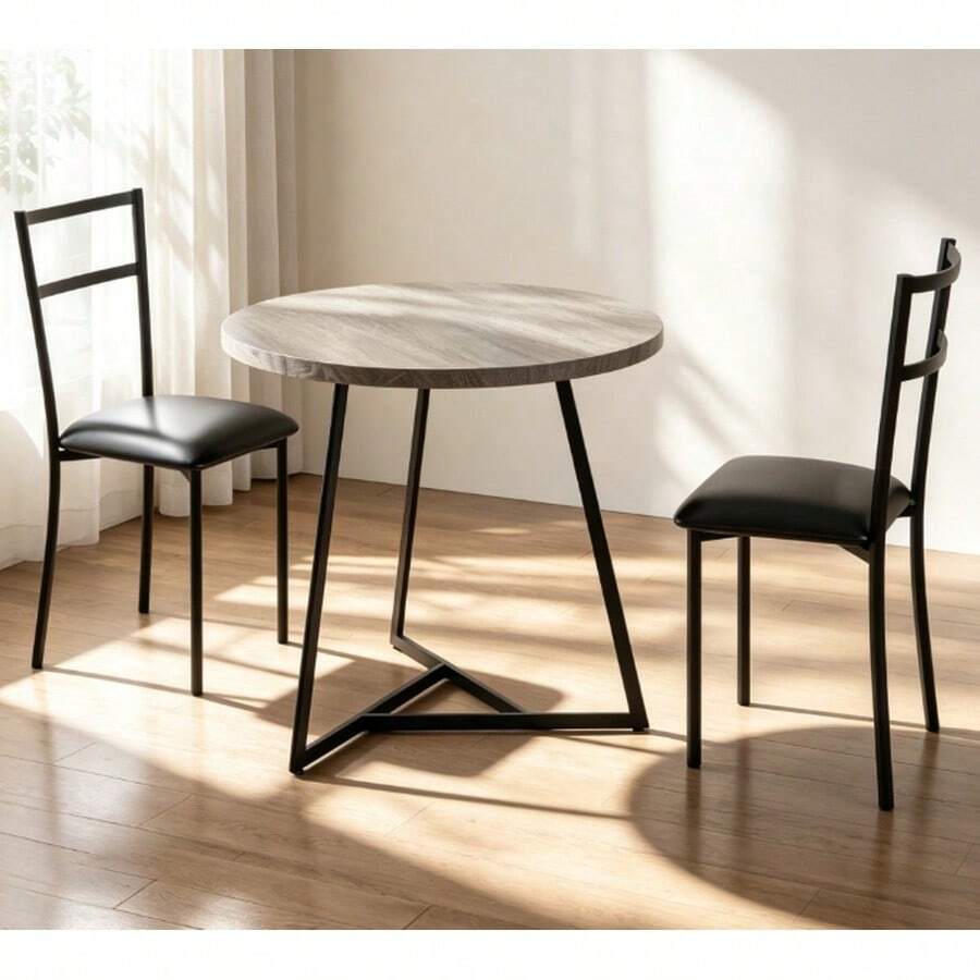Juego de Comedor Redondo para Dos Personas, 3 Piezas con Mesa de Cocina y Sillas Tapizadas, Diseño Compacto, Armazón Metálico Resistente y Fácil Limpieza para Hogar - Negro - Ver 1