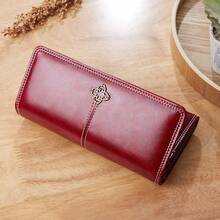New Women's Long Clutch Wallet, Cross-Border European And American Vintage Oil Wax Leather, Multi-Card Slot Coin Compartment Purse - Burgundy - View 3