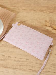 Fashionable Women's Bow Printed Crossbody Bag With Detachable Wristband For Storing Mobile Phones And Zipper Closure, Suitable For Commuting Travel - Pink - View 6