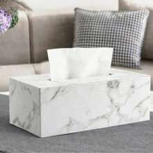 White Marble Pattern Tissue Box PU Leather White Stitching Napkin Dispenser - White Marble - View 2