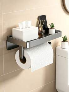 1PC/6PCSWall Mounted Toilet Paper Holder With Storage Shelf, Bathroom Tissue Roll Holder With Top Tray, Multi-Function Bathroom Wall Organizer, Space Saving Bathroom Accessory, Wall Mount Tissue Rack For Restroom, Hold Toiletries - Multicolor - View 15
