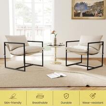 Juego de 2 Sillas Acentadas Beige 70.1x70.1x82 cm |   Sillas de Salón con Marco de Metal Cuadrado Negro y Cojín Suave Tapizado de Espuma |   Diseño Moderno Minimalista para Sala de Estar y Recámara |   Fácil de Armar - Beis - Ver 5