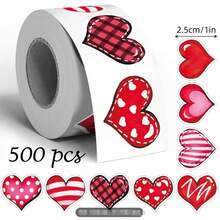 500pcs/Roll Valentine's Day Y2K Heart Doodle Stickers, 1 Inch Assorted 8 Designs, Valentine's Day Birthday Wedding Holiday Party Gift Packaging DIY Creative Scrapbook Material Handmade Gift Envelope Sealing Stickers - A - View 3
