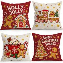 4pcs/1pc Christmas Gingerbread Man Pattern Pillow Case, Single-Sided Printed Pillow Case, Suitable For Living Room, Bedroom, Home Decor, All-Season Pillow Case - Multicolor - View 1