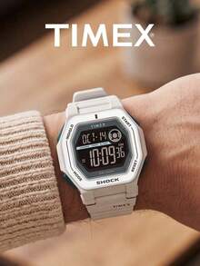 Men's TIMEX Digital Sports Watch, Off-White Resin Strap, Square Display, Shock Resistant, 100m Water Resistant, Timer, Alarm, Outdoor Watch - White - View 7