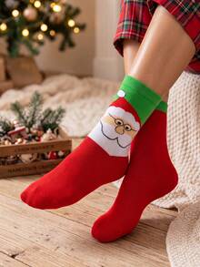 5 Pairs Random Assorted Autumn/Winter Unisex Christmas Cartoon Warm Mid-Calf Socks, Novelty Funny Couple Socks, Suitable For Christmas Gifts, Party Gift Exchange - Multicolor - View 4