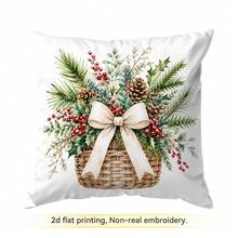 4pcs/1pc Christmas Wreath & Bow Pattern Pillow Covers, Single-Sided Printed Pillow Covers, Suitable For Living Room, Bedroom, Home Decor, All-Season Pillow Covers - Multicolor - View 10