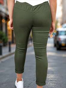Women's Casual Drawstring Pants, Minimalist & Stylish, Suitable For Summer Spring - Army Green - View 3
