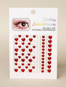 1pc Red Heart Mixed Pearl 3D Faux Rhinestone Face Decoration Stickers, Holiday Gift Music Festival Party Makeup Ball Hair Eye Face Body Decor - Multicolor - View 5