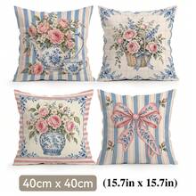 4pcs/1pc Blue And White Porcelain Pot Vintage Floral Pattern Pillow Case, Single-Sided Printed Pillow Case, Suitable For Living Room, Bedroom, Home Decor, All-Season Pillow Case - Multicolor - View 11