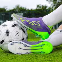 Unisex Adult Football Shoes, F50 Natural Grass Training Model, Anti-Slip Design, Lightweight Breathable Upper, Shock Absorption And Rebound Configuration, Dynamic Wrap System, Suitable For Daily Training - Purple Green - View 3